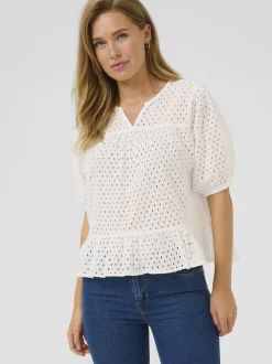 Kaffe Damen Kurzarm-Bluse KArumba in weiß