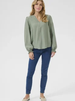 Kaffe Damen Langarm-Bluse KAmariana in grün