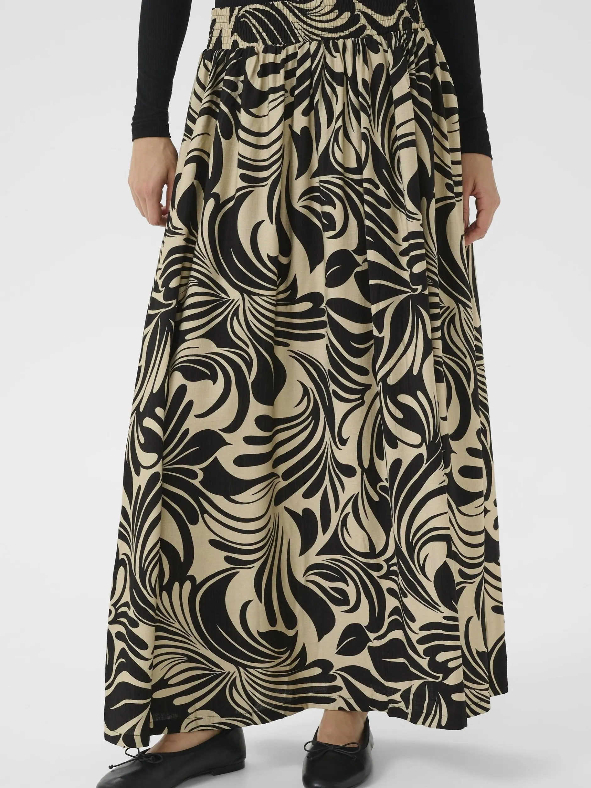 Kaffe Damen Rock KAcelia Elastische Taille in beige schwarz