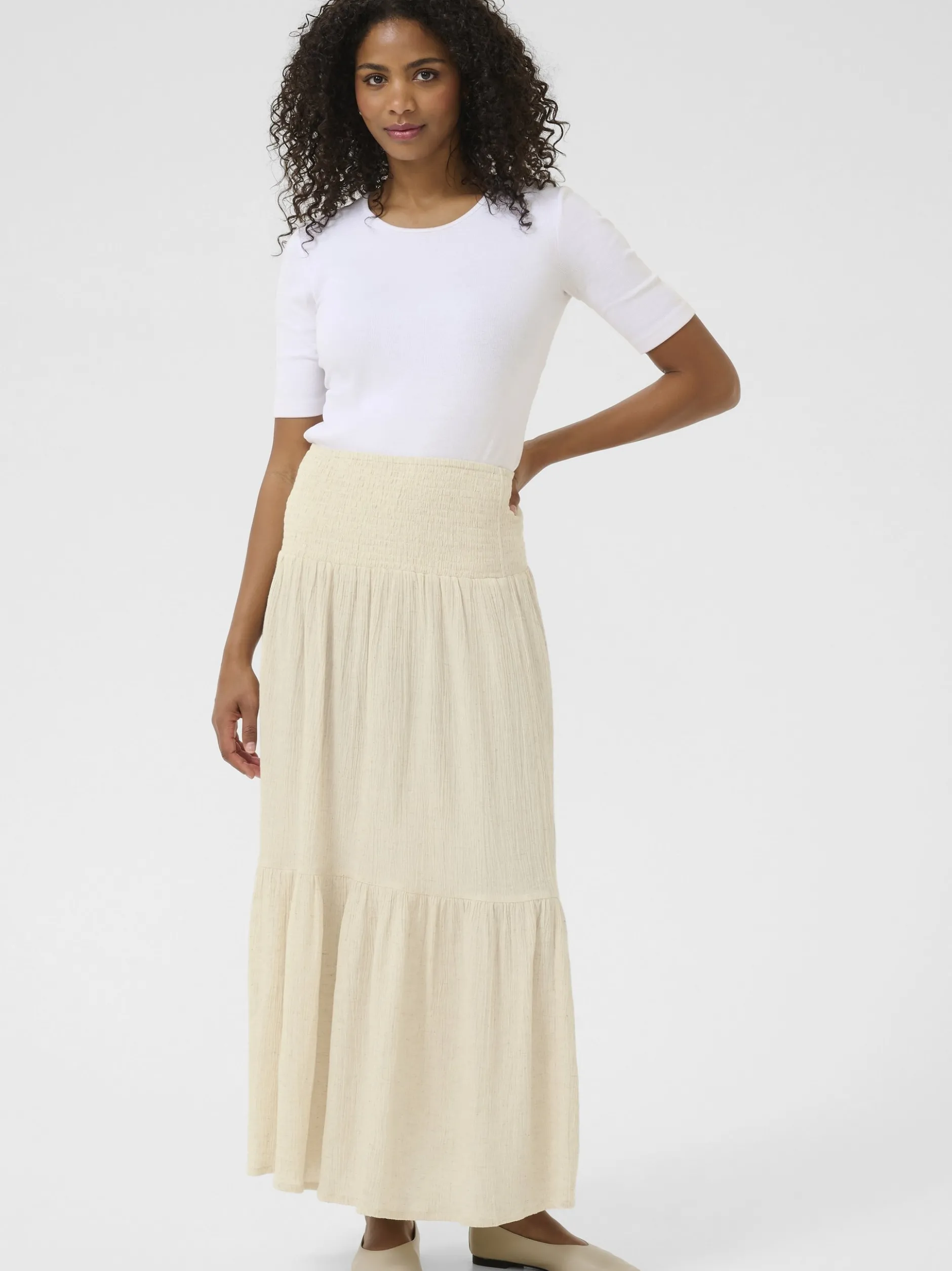 Kaffe Damen Rock KAgitte Elastische Taille in beige