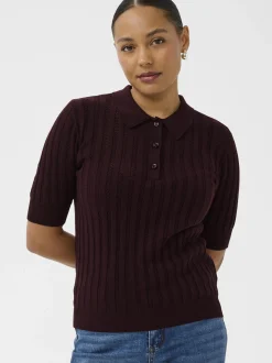 Kaffe Damen Strickpolo KAbirma in bordeaux