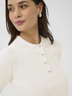 Kaffe Damen Strick-Poloshirt KAlizza in ecru