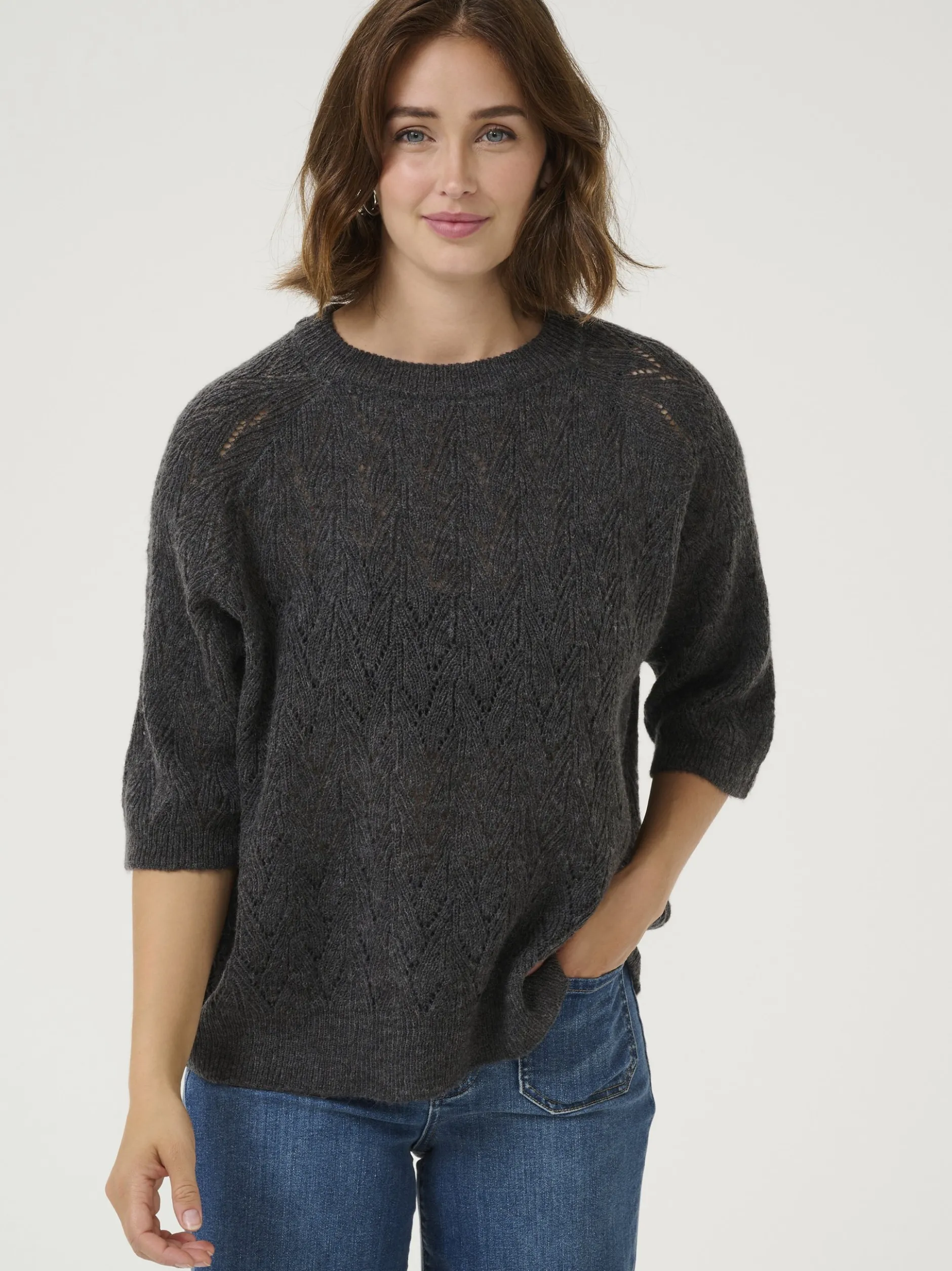 Kaffe Damen Strickpullover KAtiana in anthrazit