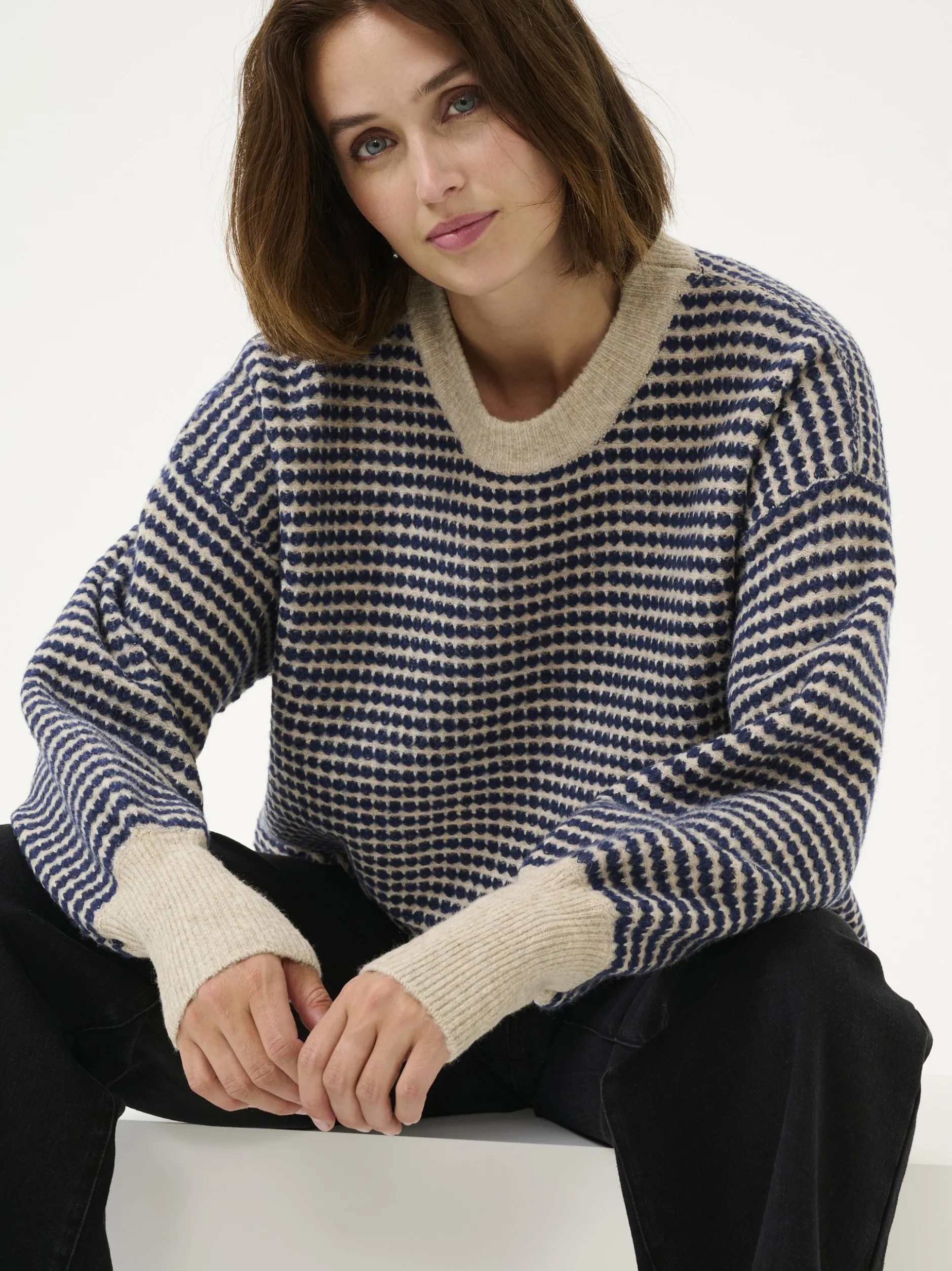 Kaffe Damen Strickpullover KAellery in beige marine