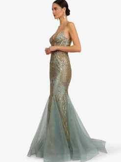 Kraimod Damen Abendkleid in türkis gold - Länge: lang