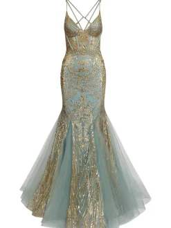 Kraimod Damen Abendkleid in türkis gold - Länge: lang