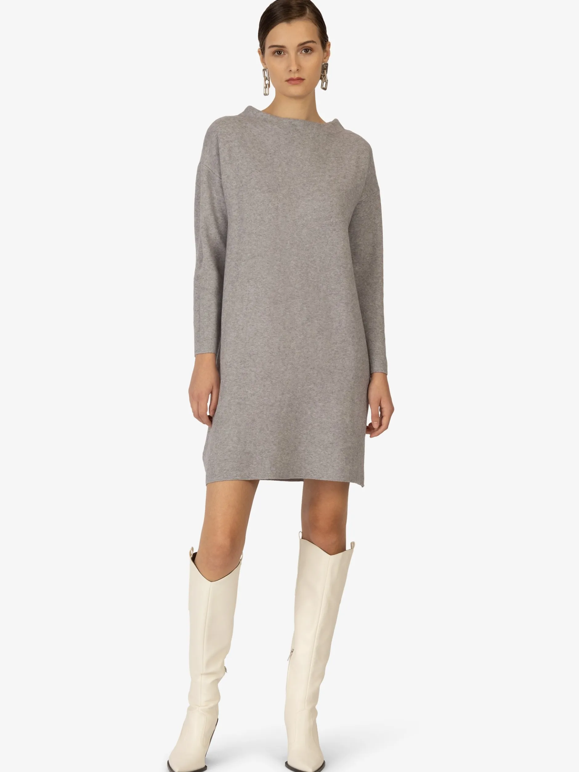 Kraimod Damen Strickkleid in grau - Ausschnitt: U-Boot
