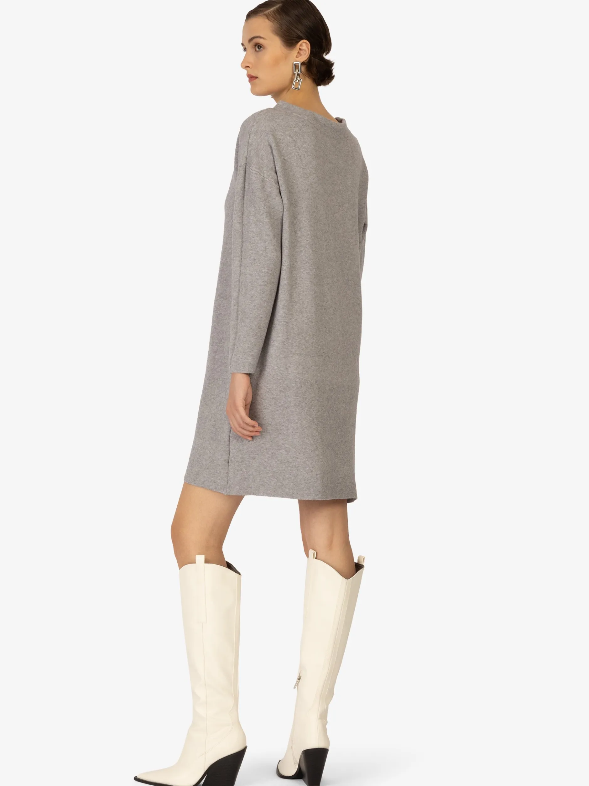 Kraimod Damen Strickkleid in grau - Ausschnitt: U-Boot