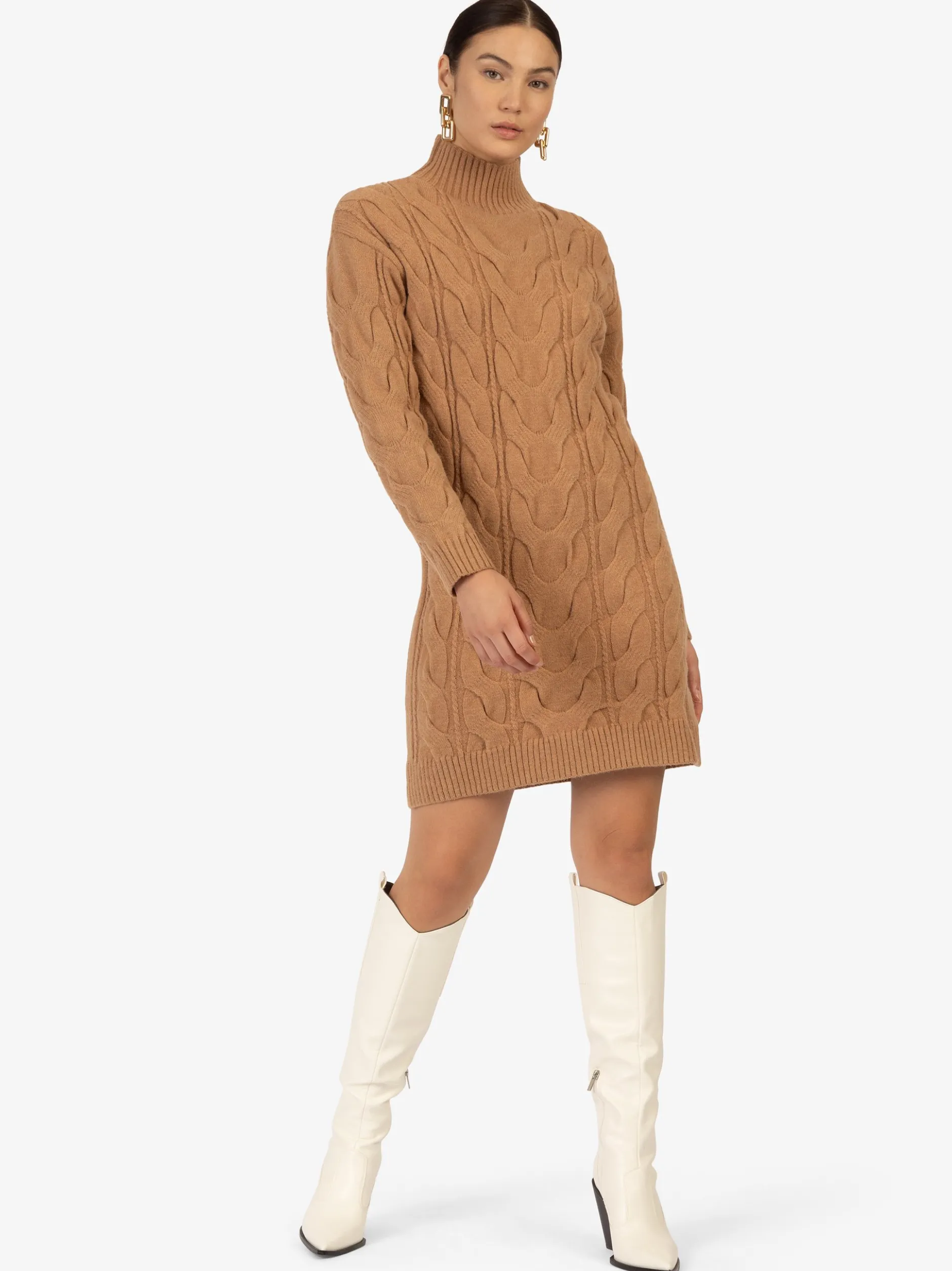 Kraimod Damen Strickkleid in camel - Ärmel: langarm
