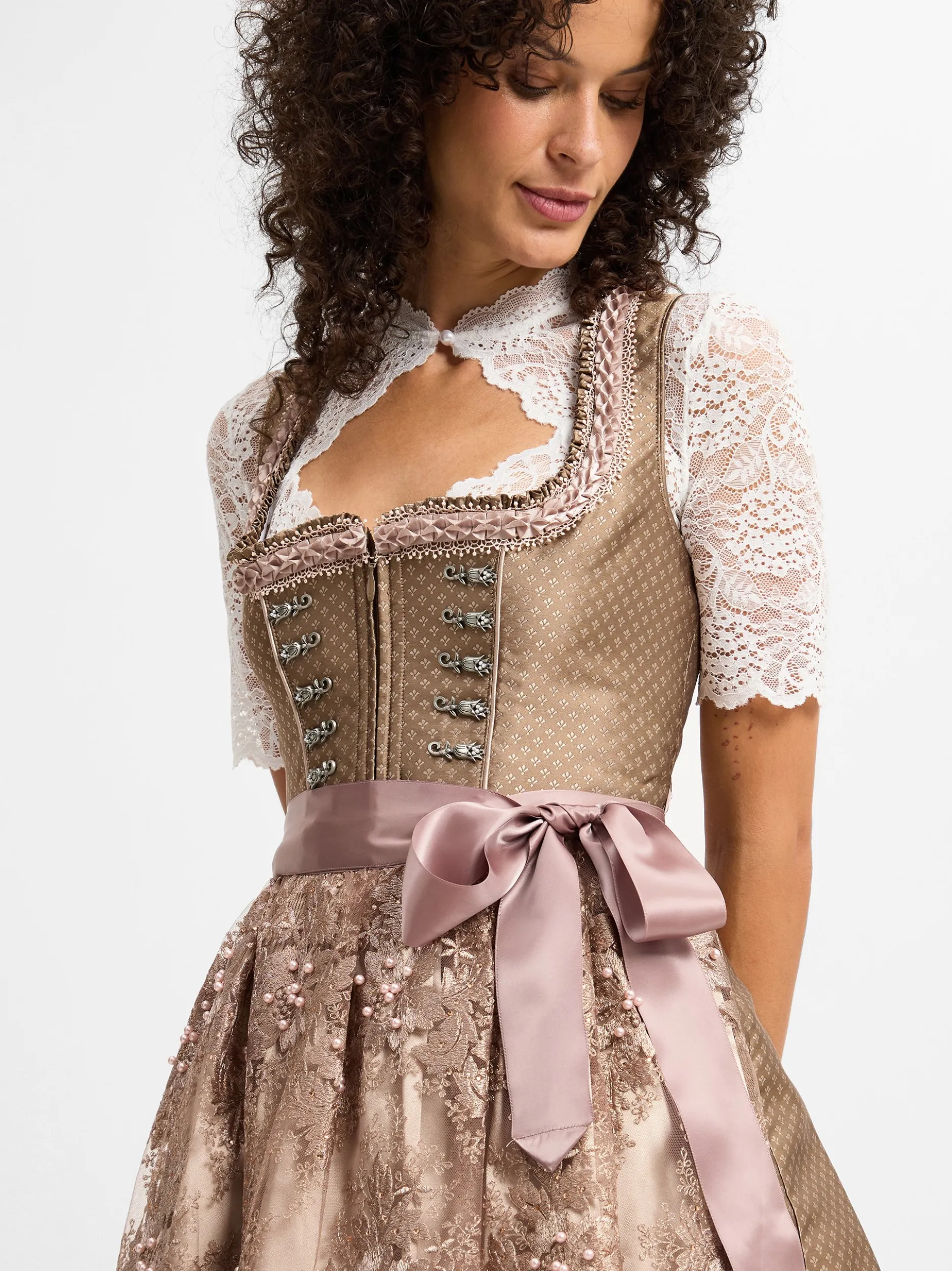 Krüger Dirndl Damen Dirndl in mocca - Ausschnitt: Karree