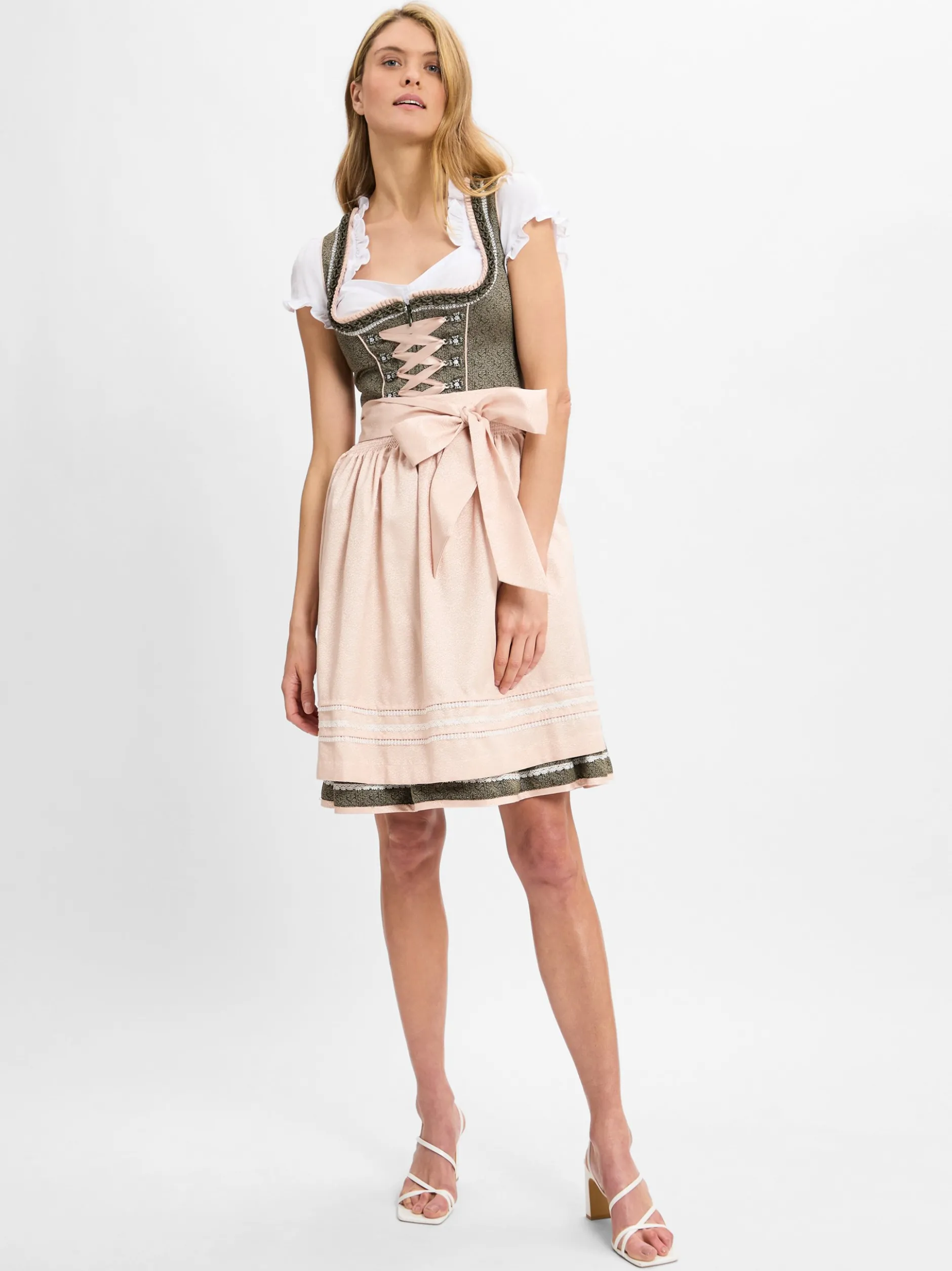 Krüger Dirndl Damen Dirndl in oliv - Ärmel: ohne Arm