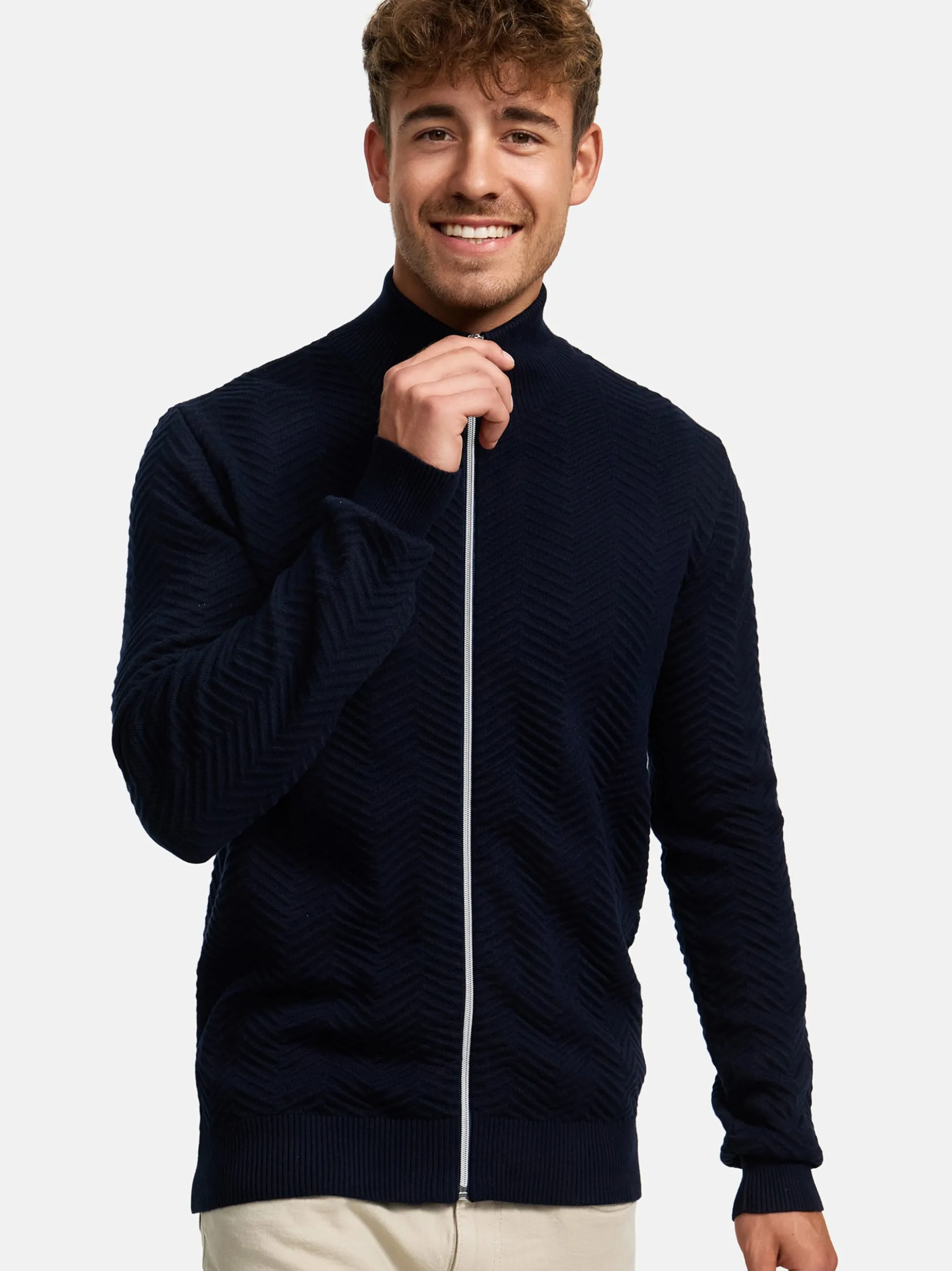 Kronstadt Herren Strickjacke - KSCarlo Zip in blau