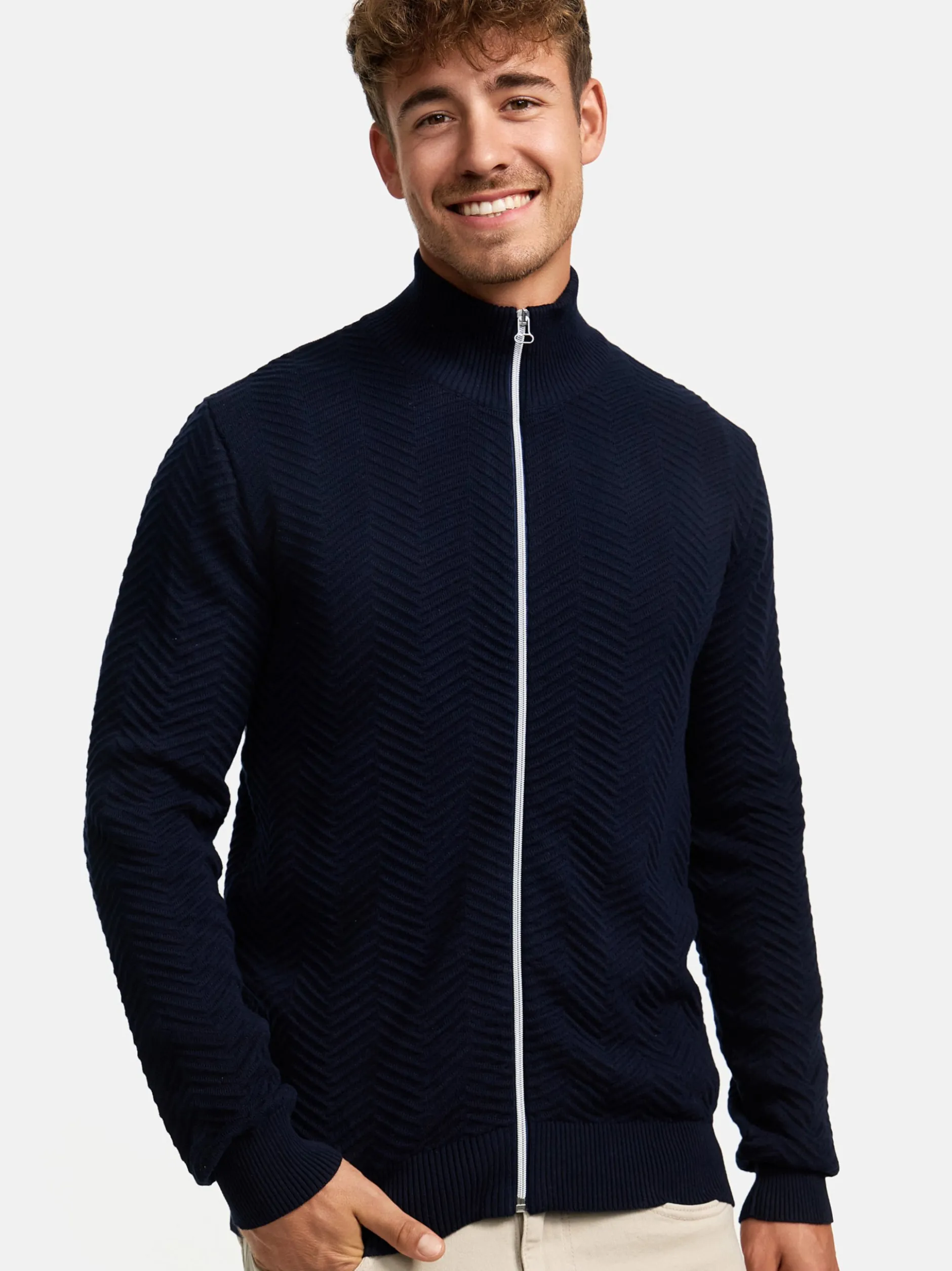 Kronstadt Herren Strickjacke - KSCarlo Zip in blau