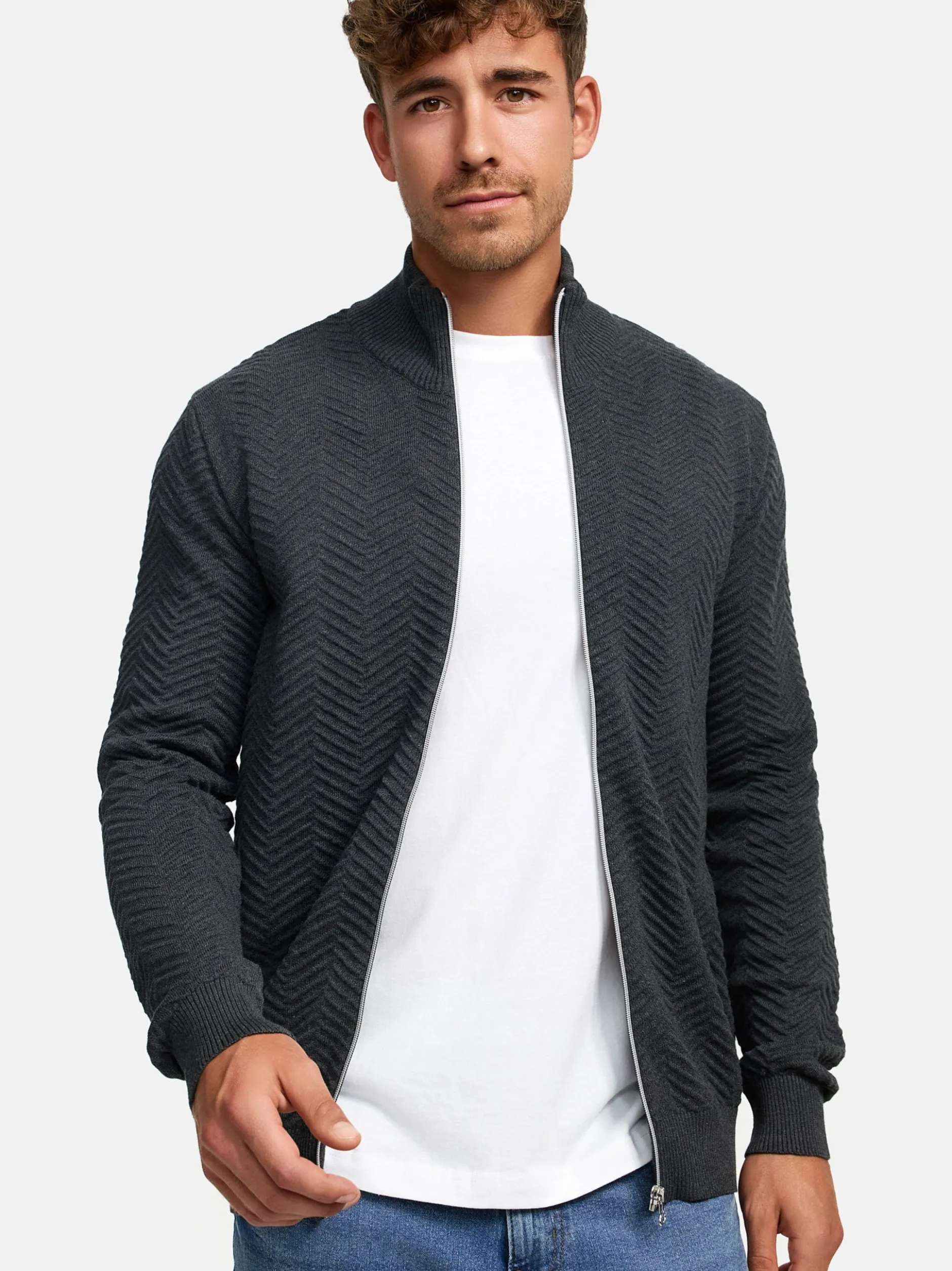 Kronstadt Herren Strickjacke - KSCarlo Zip in anthrazit