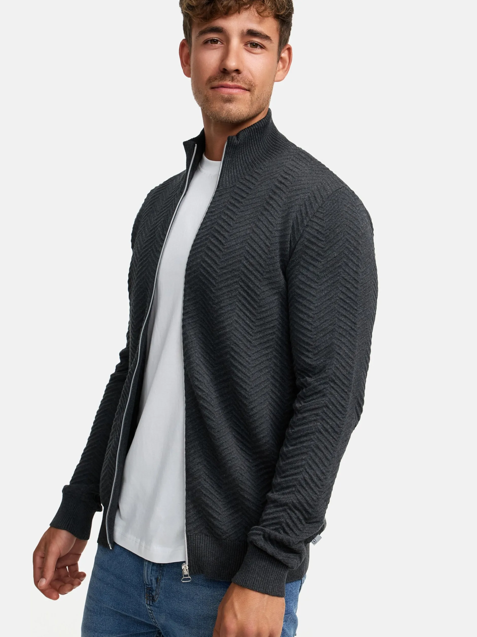 Kronstadt Herren Strickjacke - KSCarlo Zip in anthrazit