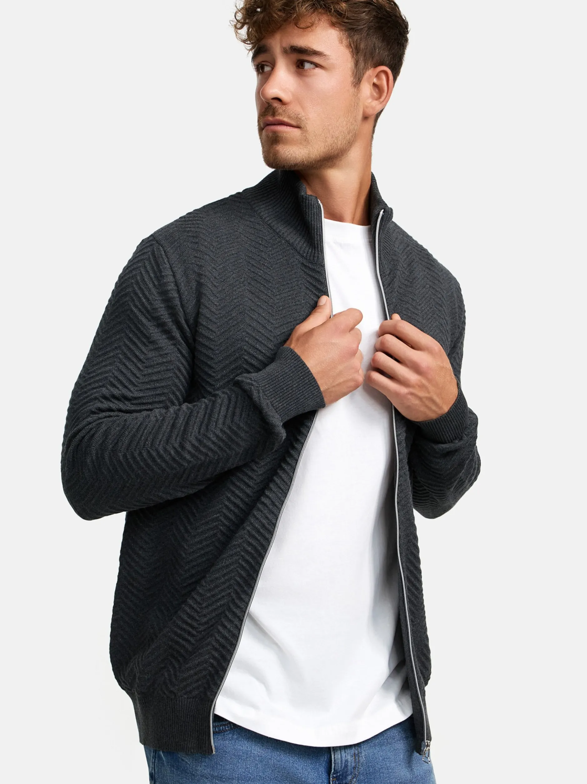 Kronstadt Herren Strickjacke - KSCarlo Zip in anthrazit