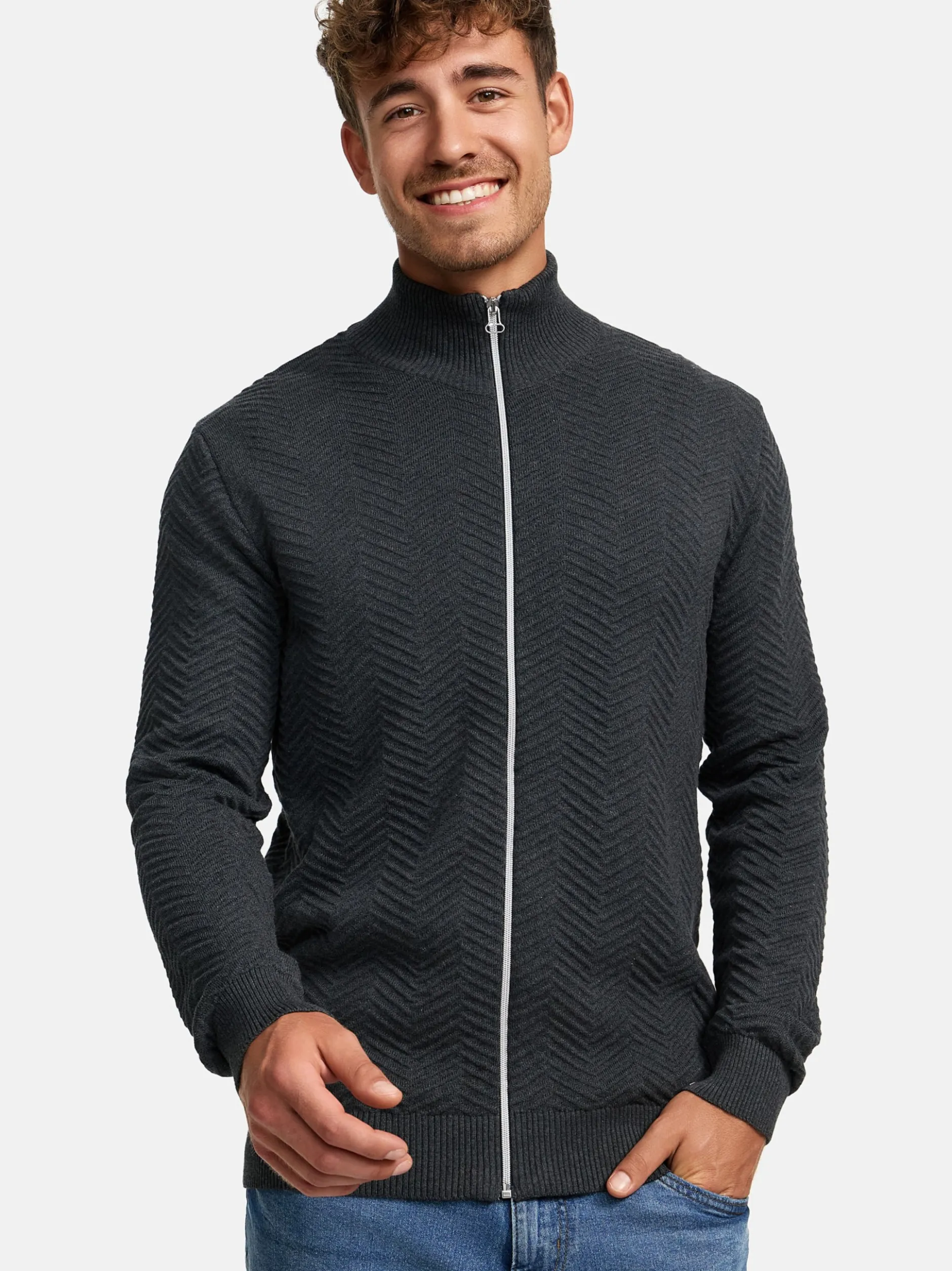 Kronstadt Herren Strickjacke - KSCarlo Zip in anthrazit