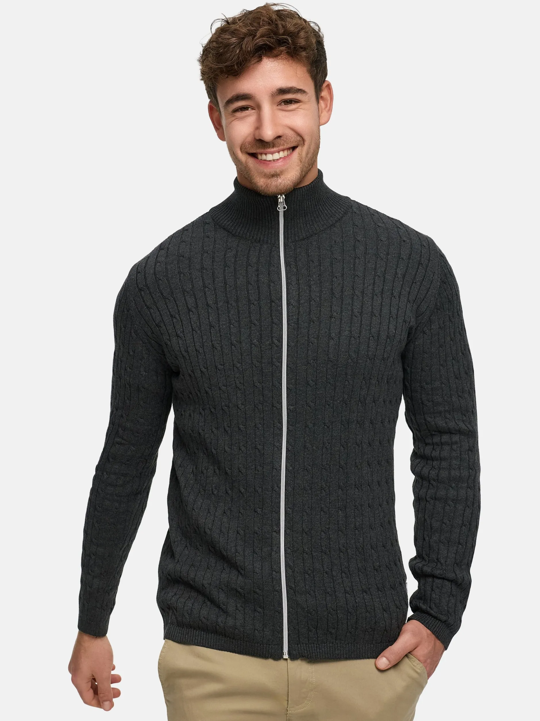 Kronstadt Herren Strickjacke - KSCable Zip in anthrazit