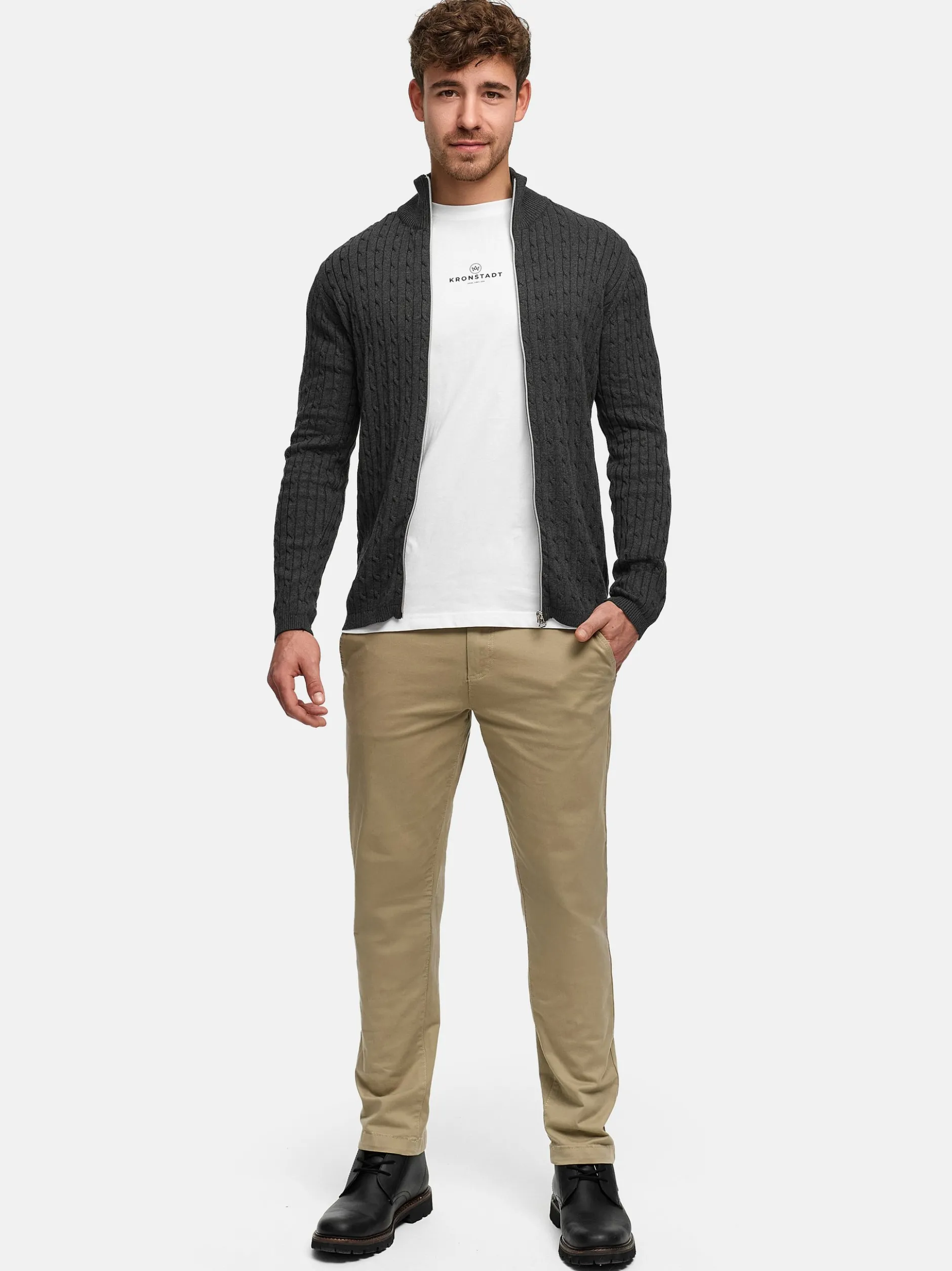 Kronstadt Herren Strickjacke - KSCable Zip in anthrazit