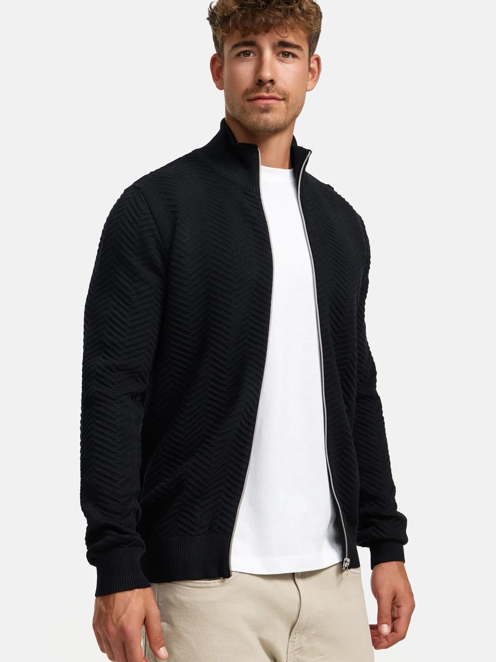 Kronstadt Herren Strickjacke - KSCarlo Zip in schwarz