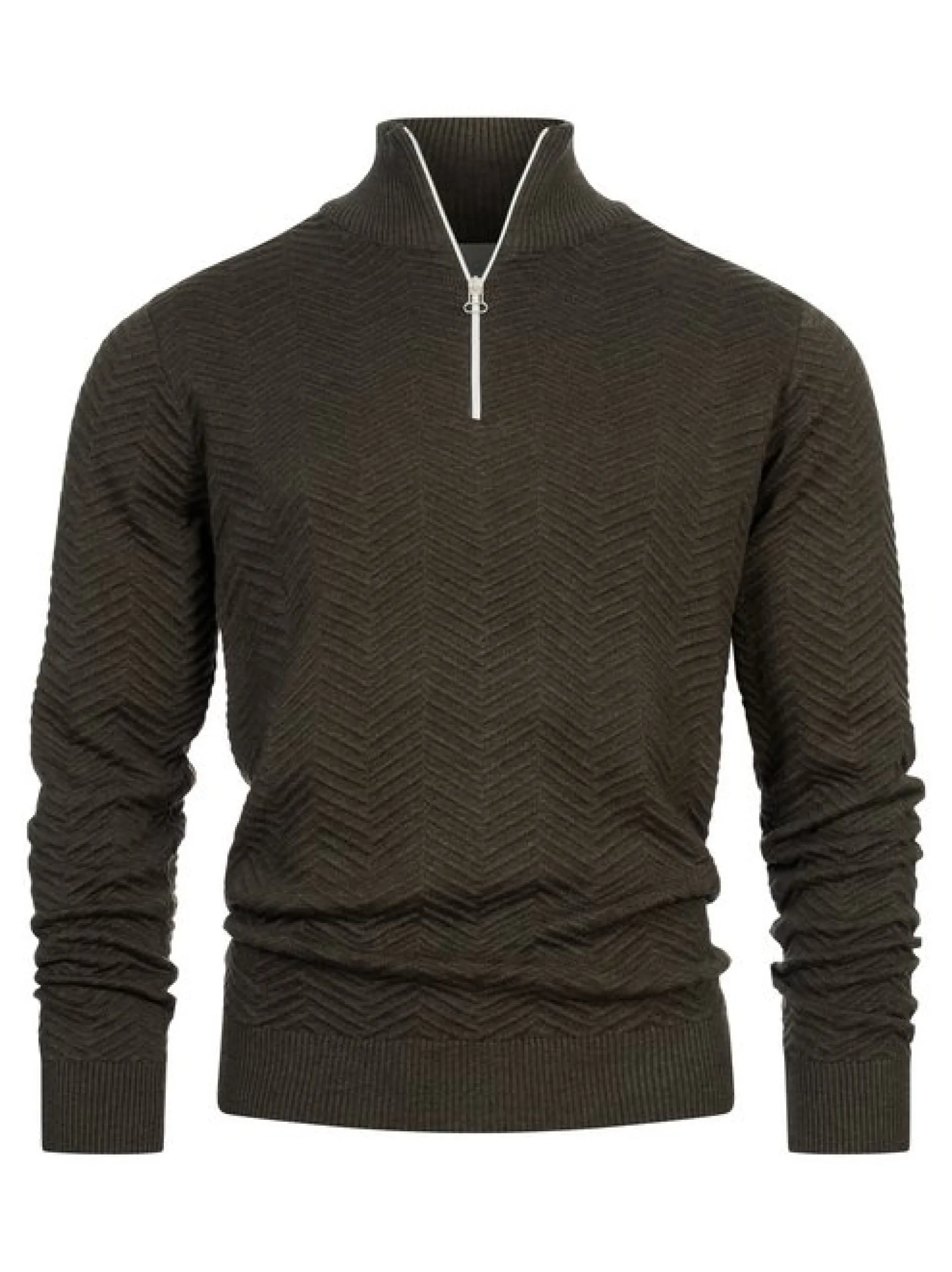Kronstadt Herren Strickpullover - KSCarlo Half-Zip in khaki