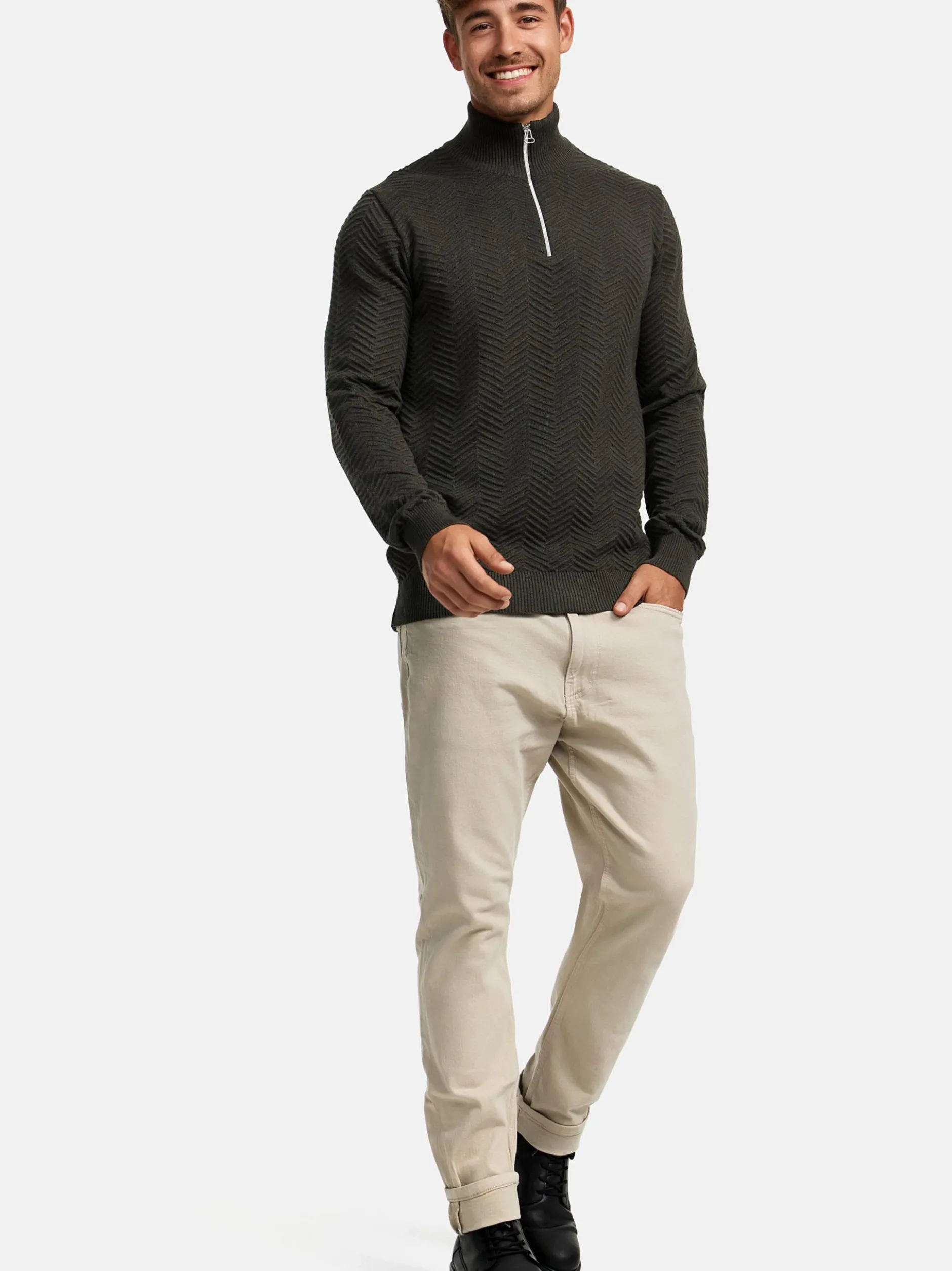 Kronstadt Herren Strickpullover - KSCarlo Half-Zip in khaki