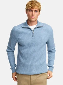 Kronstadt Herren Strickpullover - KSDorsey half zip knit in hellblau blau