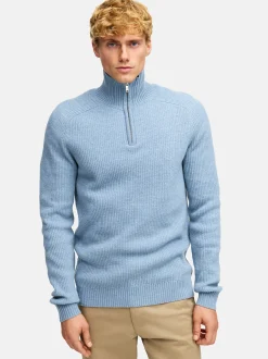 Kronstadt Herren Strickpullover - KSDorsey half zip knit in hellblau blau
