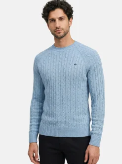 Kronstadt Herren Strickpullover - KSFlynn cabel crew neck knit in hellblau blau