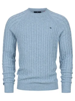 Kronstadt Herren Strickpullover - KSFlynn cabel crew neck knit in hellblau blau