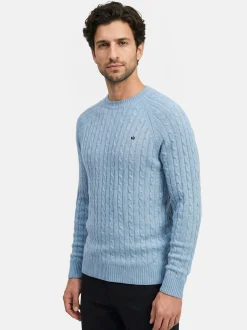 Kronstadt Herren Strickpullover - KSFlynn cabel crew neck knit in hellblau blau