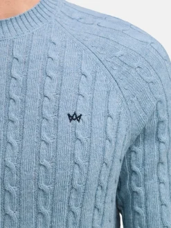 Kronstadt Herren Strickpullover - KSFlynn cabel crew neck knit in hellblau blau