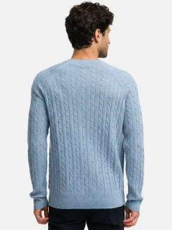 Kronstadt Herren Strickpullover - KSFlynn cabel crew neck knit in hellblau blau