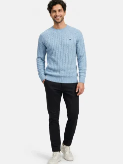 Kronstadt Herren Strickpullover - KSFlynn cabel crew neck knit in hellblau blau
