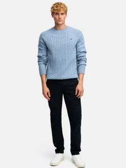 Kronstadt Herren Strickpullover - KSFlynn cabel crew neck knit in hellblau blau