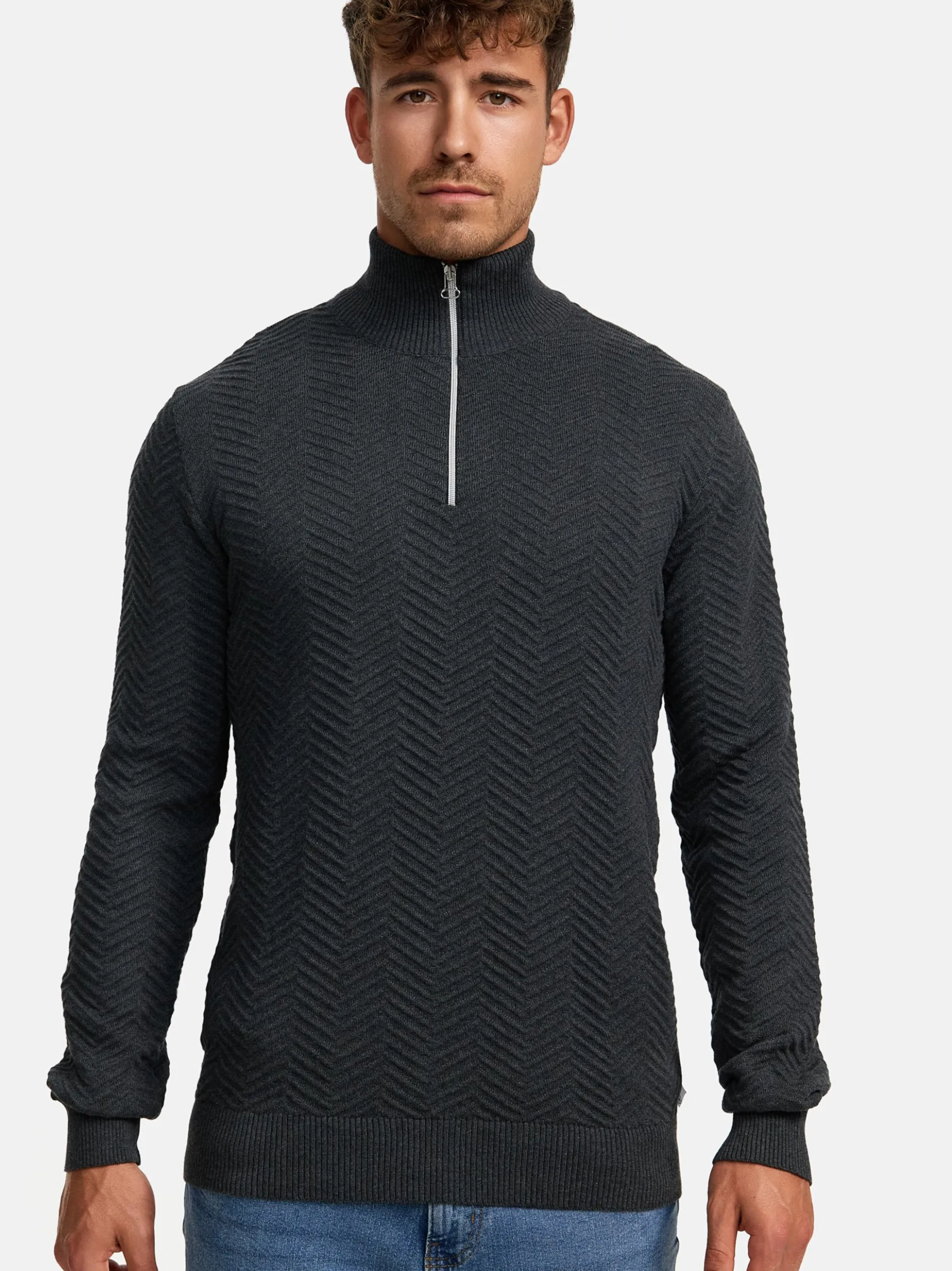 Kronstadt Herren Strickpullover - KSCarlo Half-Zip in anthrazit