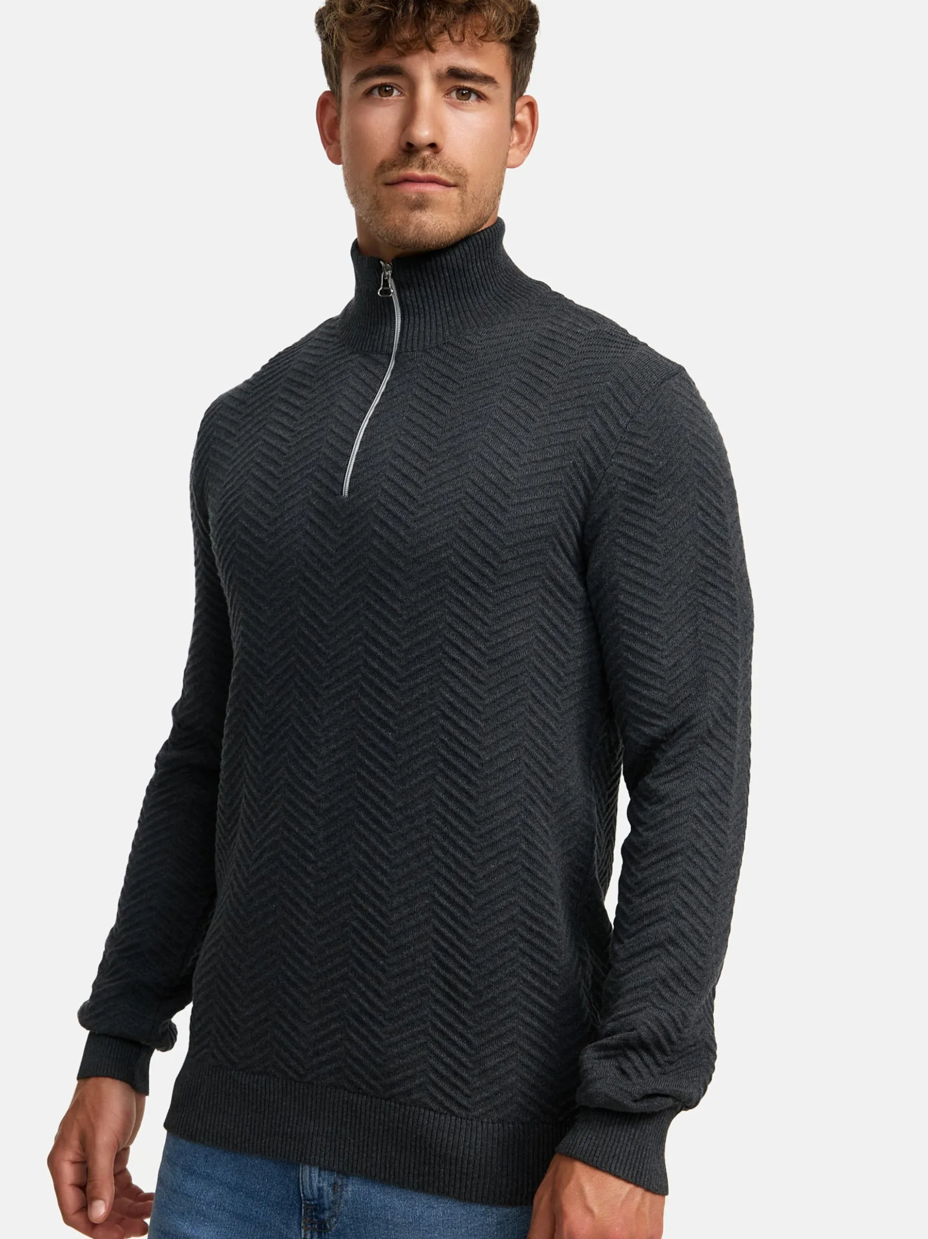 Kronstadt Herren Strickpullover - KSCarlo Half-Zip in anthrazit