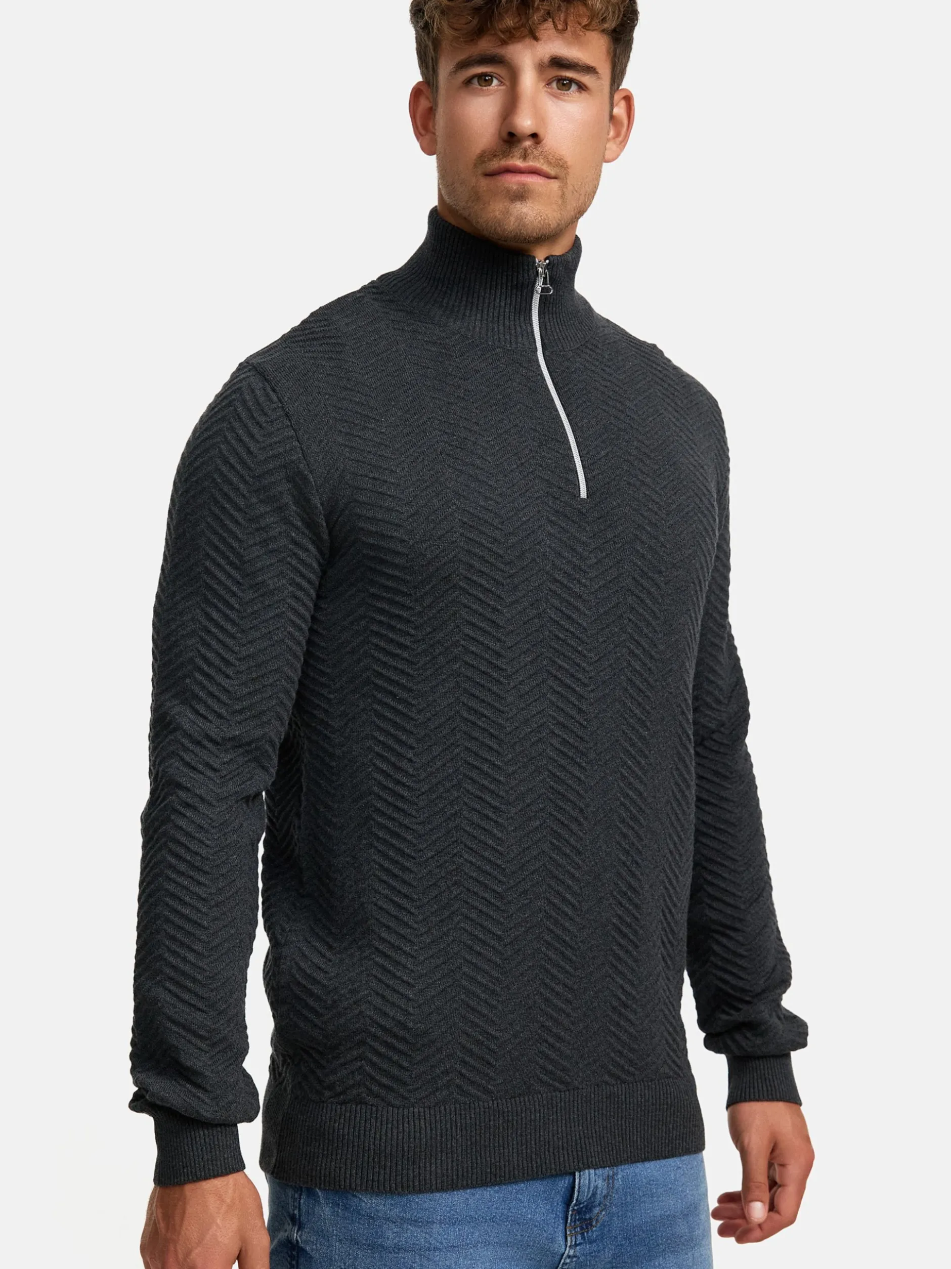 Kronstadt Herren Strickpullover - KSCarlo Half-Zip in anthrazit