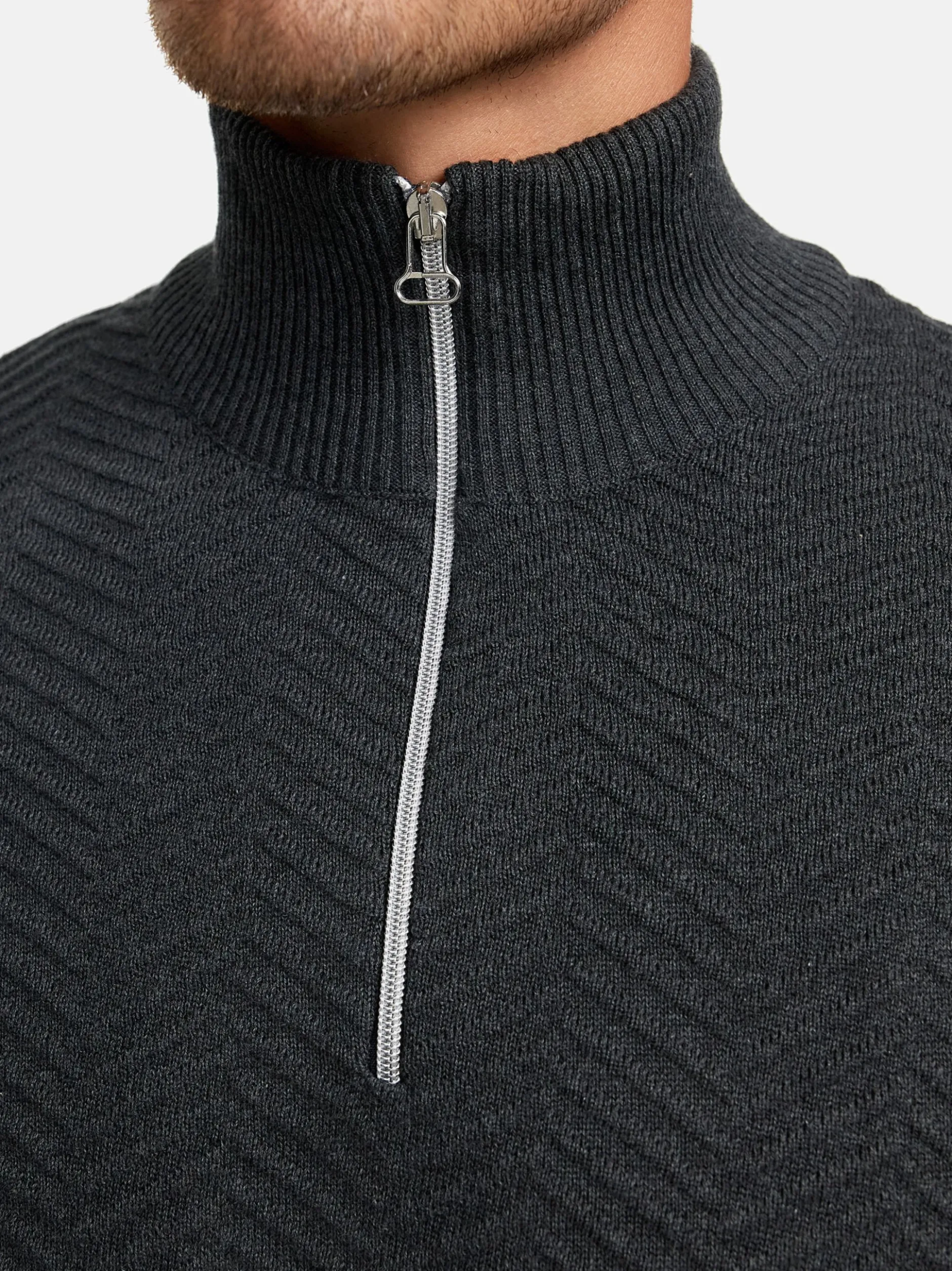 Kronstadt Herren Strickpullover - KSCarlo Half-Zip in anthrazit