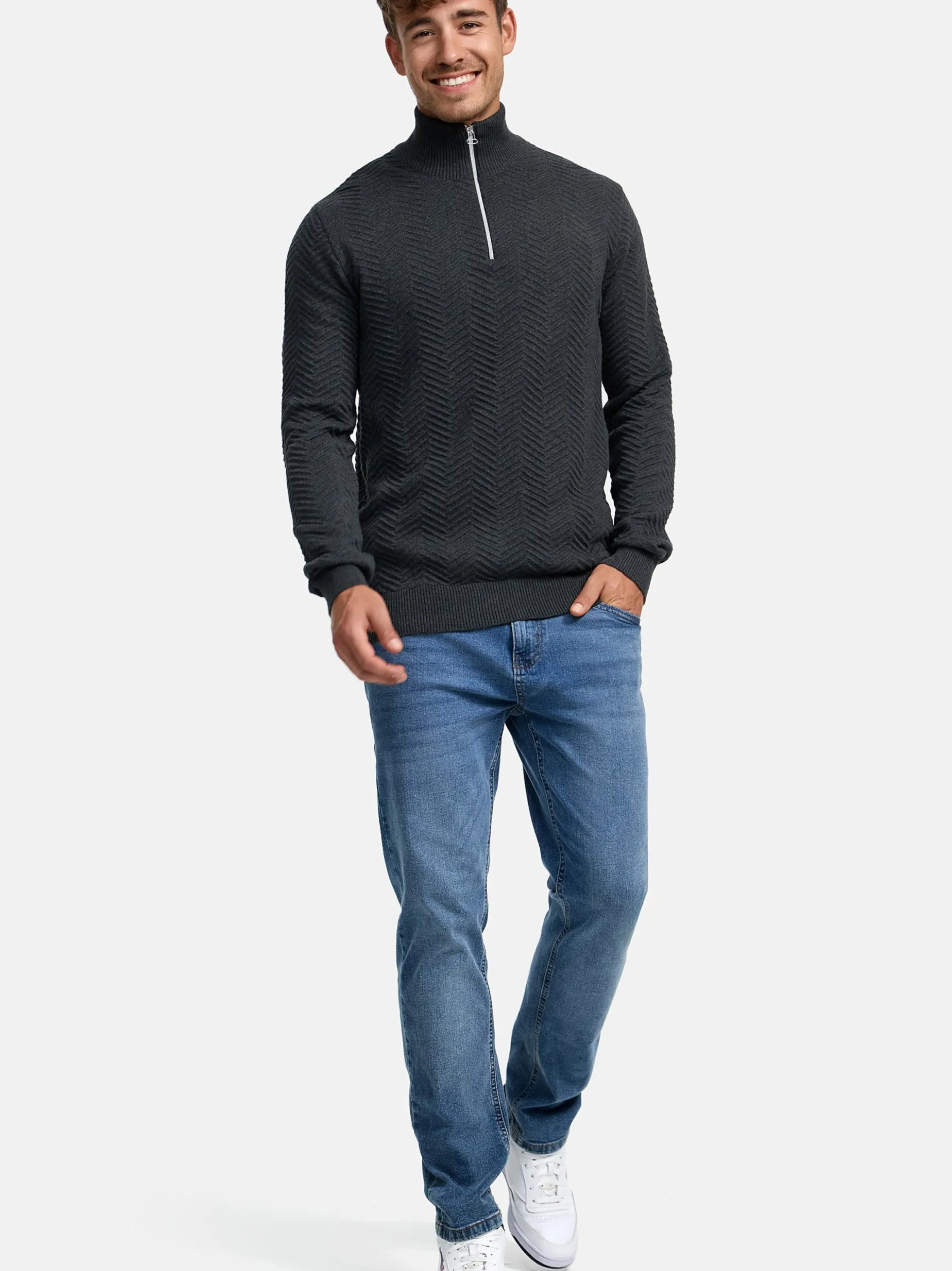 Kronstadt Herren Strickpullover - KSCarlo Half-Zip in anthrazit