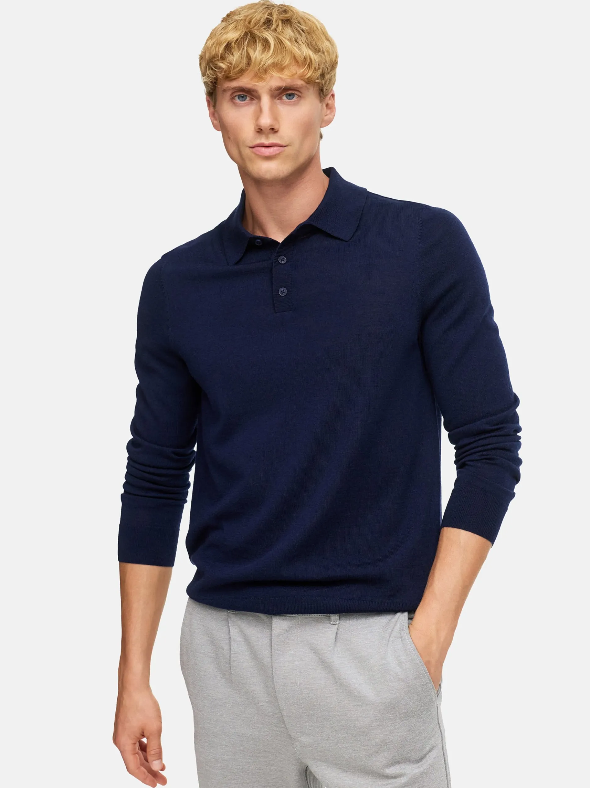 Kronstadt Herren Strickpullover - KSJohannes merino polo knit in blau