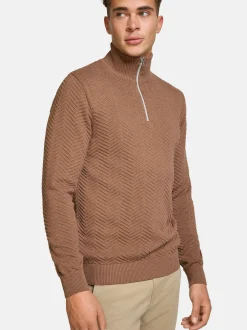 Kronstadt Herren Strickpullover - KSCarlo Half-Zip in braun