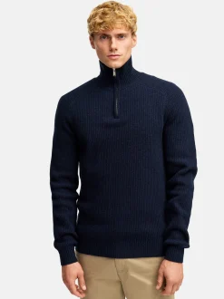 Kronstadt Herren Strickpullover - KSDorsey half zip knit in blau