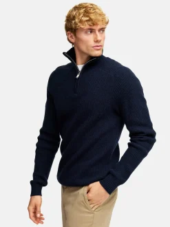 Kronstadt Herren Strickpullover - KSDorsey half zip knit in blau