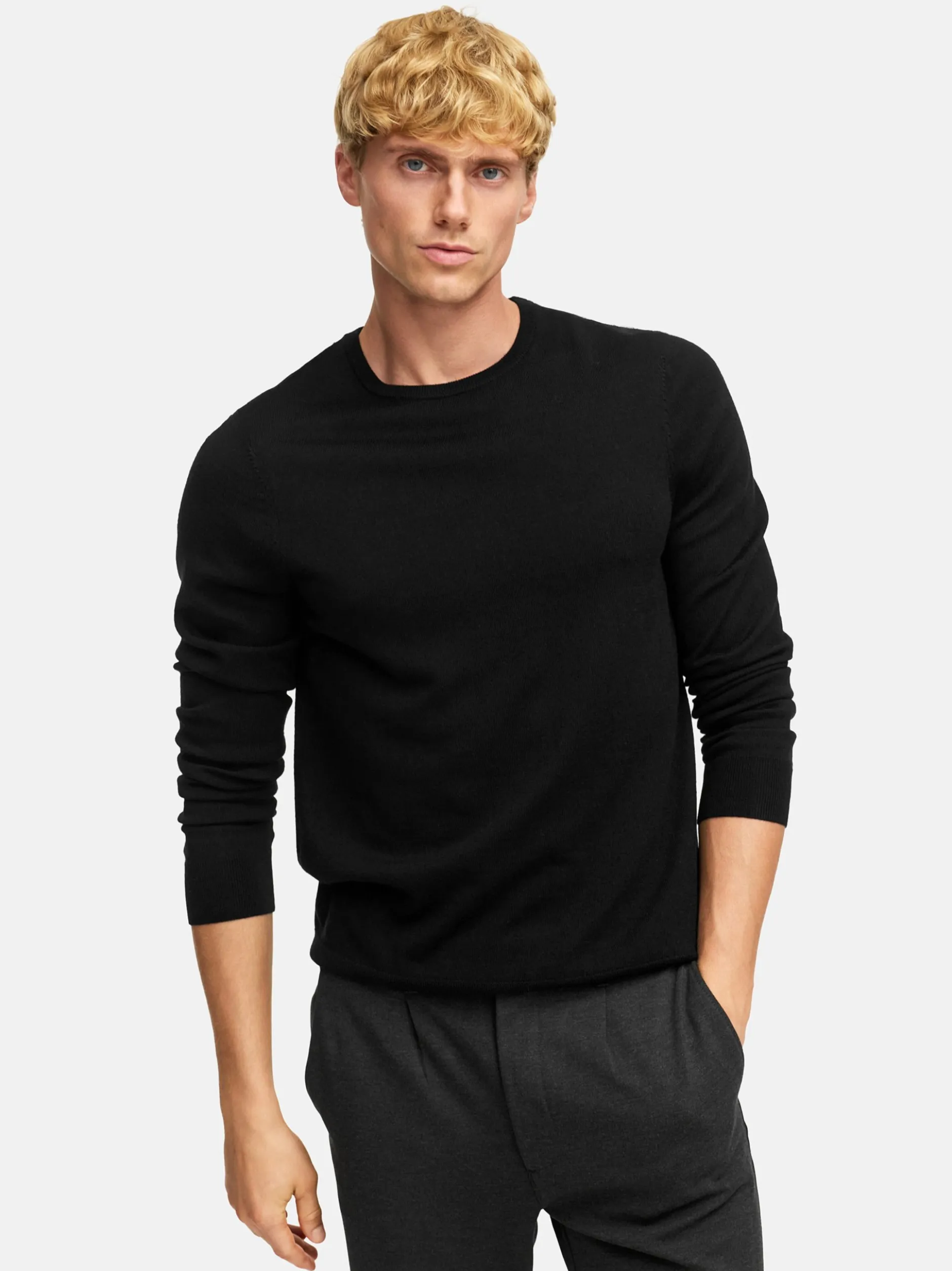 Kronstadt Herren Strickpullover - KSJohannes merino crew knit in schwarz
