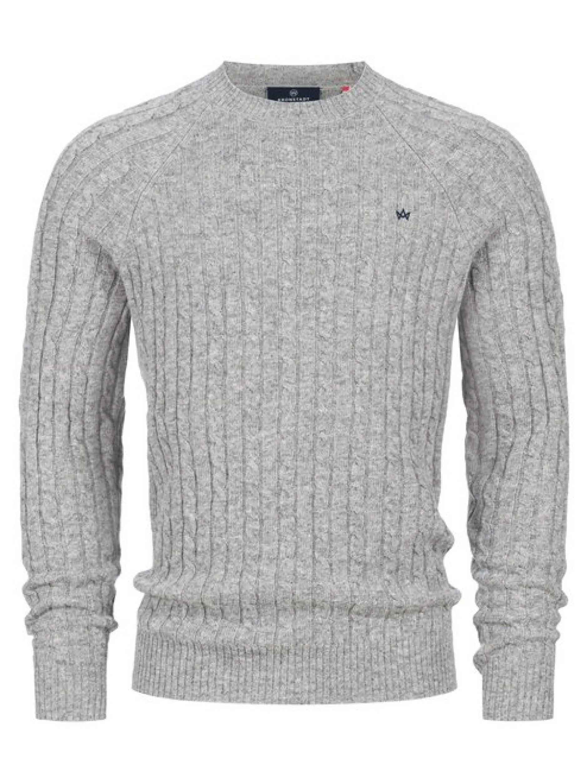 Kronstadt Herren Strickpullover - KSFlynn cabel crew neck knit in hellgrau