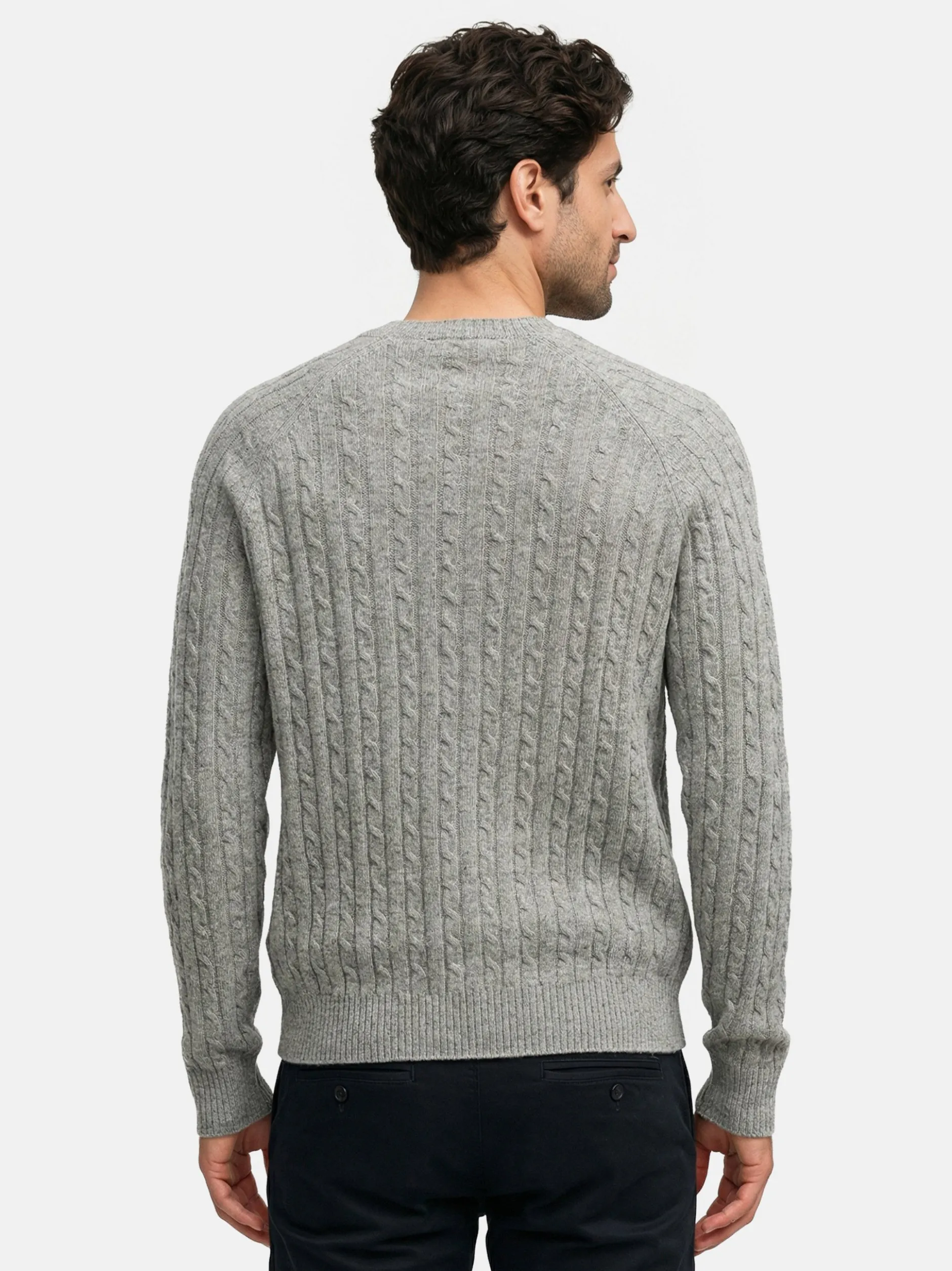 Kronstadt Herren Strickpullover - KSFlynn cabel crew neck knit in hellgrau