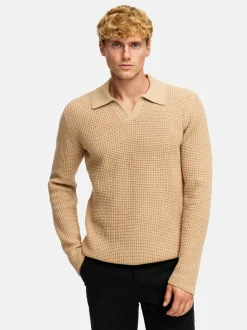 Kronstadt Herren Strickpullover - KSCrombie polo knit in beige