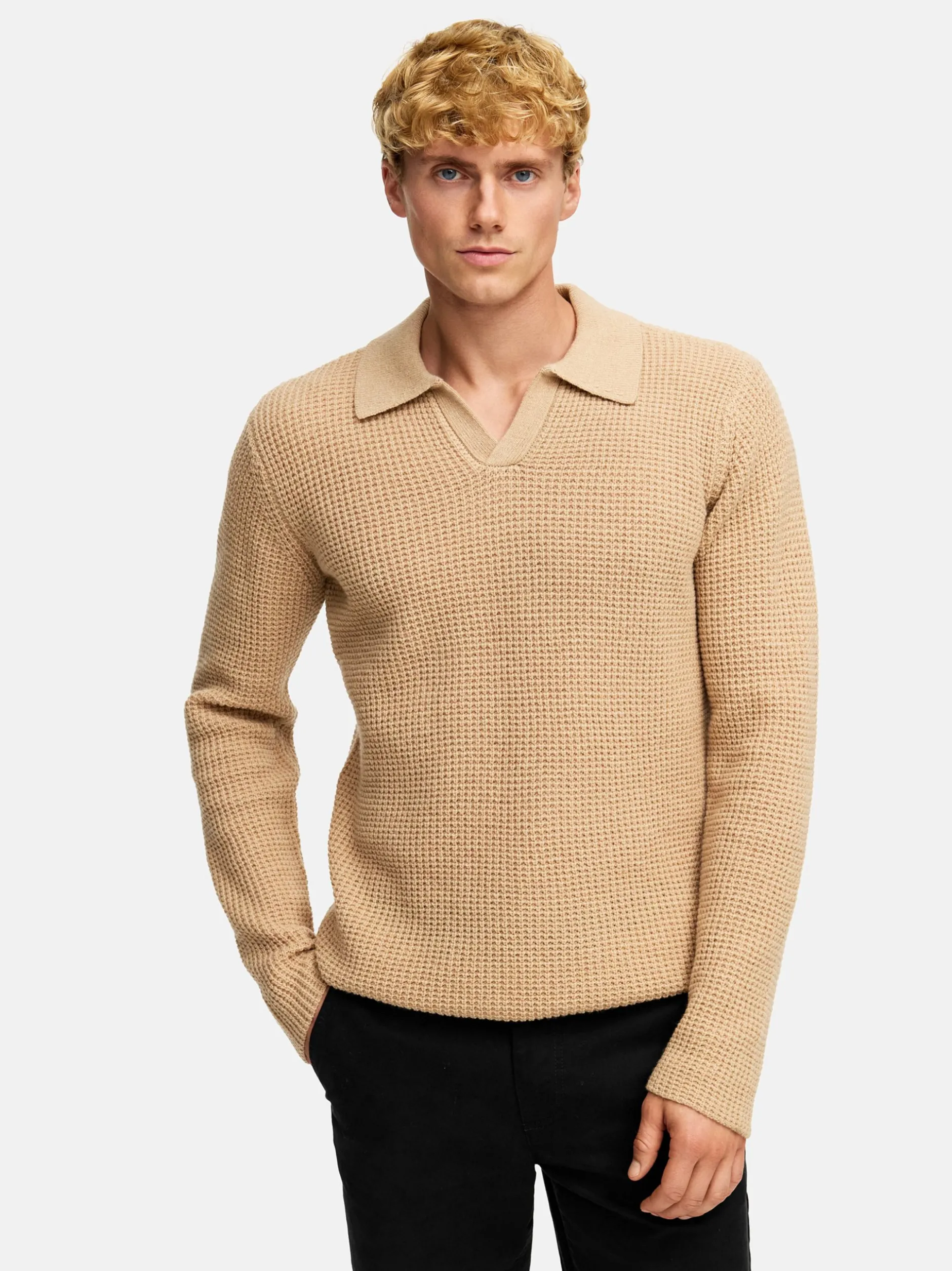 Kronstadt Herren Strickpullover - KSCrombie polo knit in beige