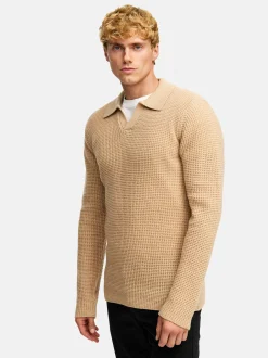 Kronstadt Herren Strickpullover - KSCrombie polo knit in beige